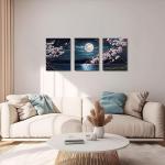 Cherry Blossom Moon Lake Framed Canvas Art Set