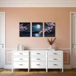 Cherry Blossom Moon Lake Framed Canvas Art Set