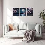 Cherry Blossom Moon Lake Framed Canvas Art Set