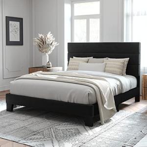 Velvet Upholstered Full Size Bed Frame in Black