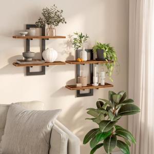 Set of 2 Floating Wall Shelves - Rustic Brown