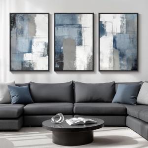 Large Blue and Grey Abstract Wall Art Set