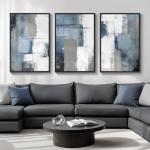 Large Blue and Grey Abstract Wall Art Set