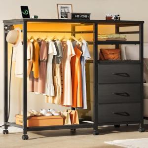 WLIVE Black 3-Drawer Dresser with LED Lights