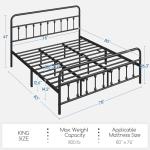 Classic Metal King Bed Frame with Iron Headboard