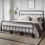 Classic Metal King Bed Frame with Iron Headboard