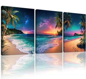 Tropical Beach Sunset Canvas Wall Art Set