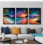 Tropical Beach Sunset Canvas Wall Art Set