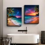 Tropical Beach Sunset Canvas Wall Art Set
