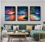 Tropical Beach Sunset Canvas Wall Art Set