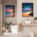 Tropical Beach Sunset Canvas Wall Art Set