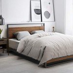 Stylish Metal and Wood Bed Frame with Headboard