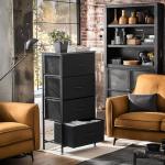 Compact Black Nightstand with 4 Fabric Drawers