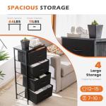 Compact Black Nightstand with 4 Fabric Drawers