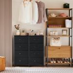 Compact Black Nightstand with 4 Fabric Drawers
