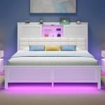 Full-Size Bed Frame with Charging Station and LED Light