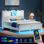 Full-Size Bed Frame with Charging Station and LED Light