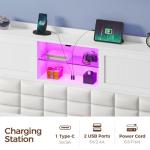 Full-Size Bed Frame with Charging Station and LED Light