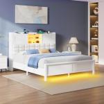 Full-Size Bed Frame with Charging Station and LED Light