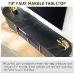 Navy Blue Fluted TV Stand with Faux Marble Top