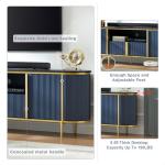 Navy Blue Fluted TV Stand with Faux Marble Top