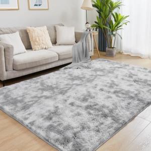 Ultra Soft Tie-Dyed Light Grey Area Rug 5x7
