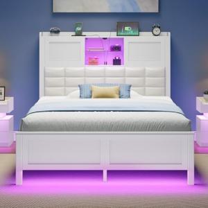 Twin Bed Frame with Bookcase Headboard and Charging Station