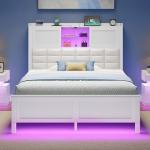 Twin Bed Frame with Bookcase Headboard and Charging Station