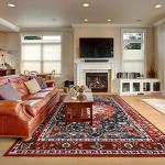 Boho Red Area Rug 4x6, Washable Floral Design