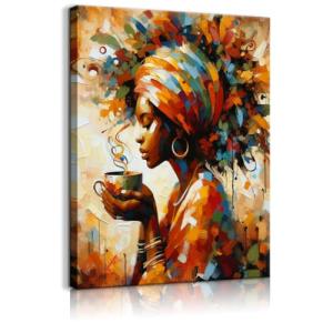 Black Woman Coffee Girl Wall Art Print 12x16in
