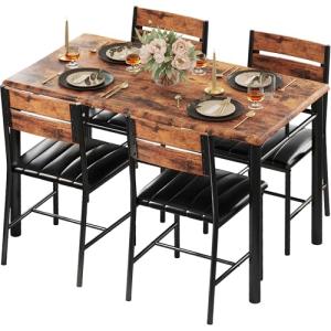 Rustic Brown Dining Table Set for 4