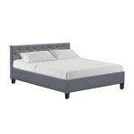 Tufted Grey Queen Bed Frame with Wooden Base