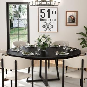 Modern Black Round Dining Table for 6