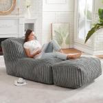 Big Bean Bag Chair with Memory Foam - Stripe Grey