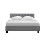 Tufted Grey Queen Bed Frame with Wooden Base