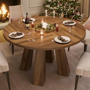 47" Round Walnut Dining Table for 4-6