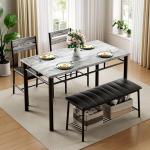 Gray Dining Table Set with Bench and Chairs