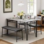 Gray Dining Table Set with Bench and Chairs