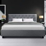 Tufted Grey Queen Bed Frame with Wooden Base