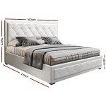 Upholstered Queen Bed Frame with Storage, White Leather