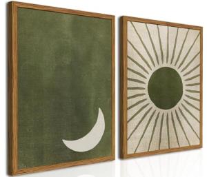 Boho Sun and Moon Canvas Wall Art Set