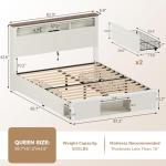 Wood Queen Bed Frame with Storage and LED Lights