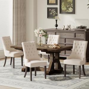 Beige Wingback Upholstered Dining Chairs Set of 4