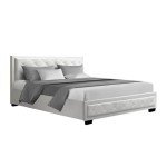 Upholstered Queen Bed Frame with Storage, White Leather