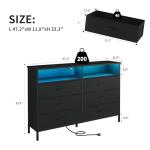 Black Fabric Dresser with LED Lights and Charging Station