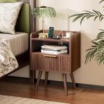 Huuger Nightstand Set with Charging Station, Walnut