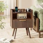 Huuger Nightstand Set with Charging Station, Walnut