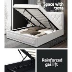 Upholstered Queen Bed Frame with Storage, White Leather