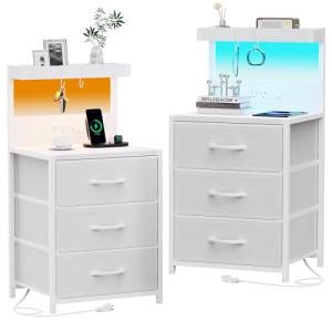 Set of 2 LED Nightstands with Charging Station