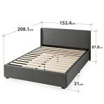 Zinus Dark Grey Queen Upholstered Bed Frame